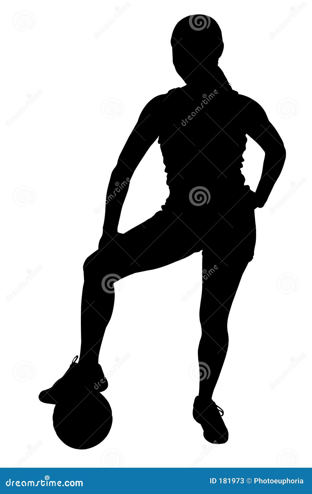 Silhouette With Clipping Path Of Woman With Foot On Basketball Stock