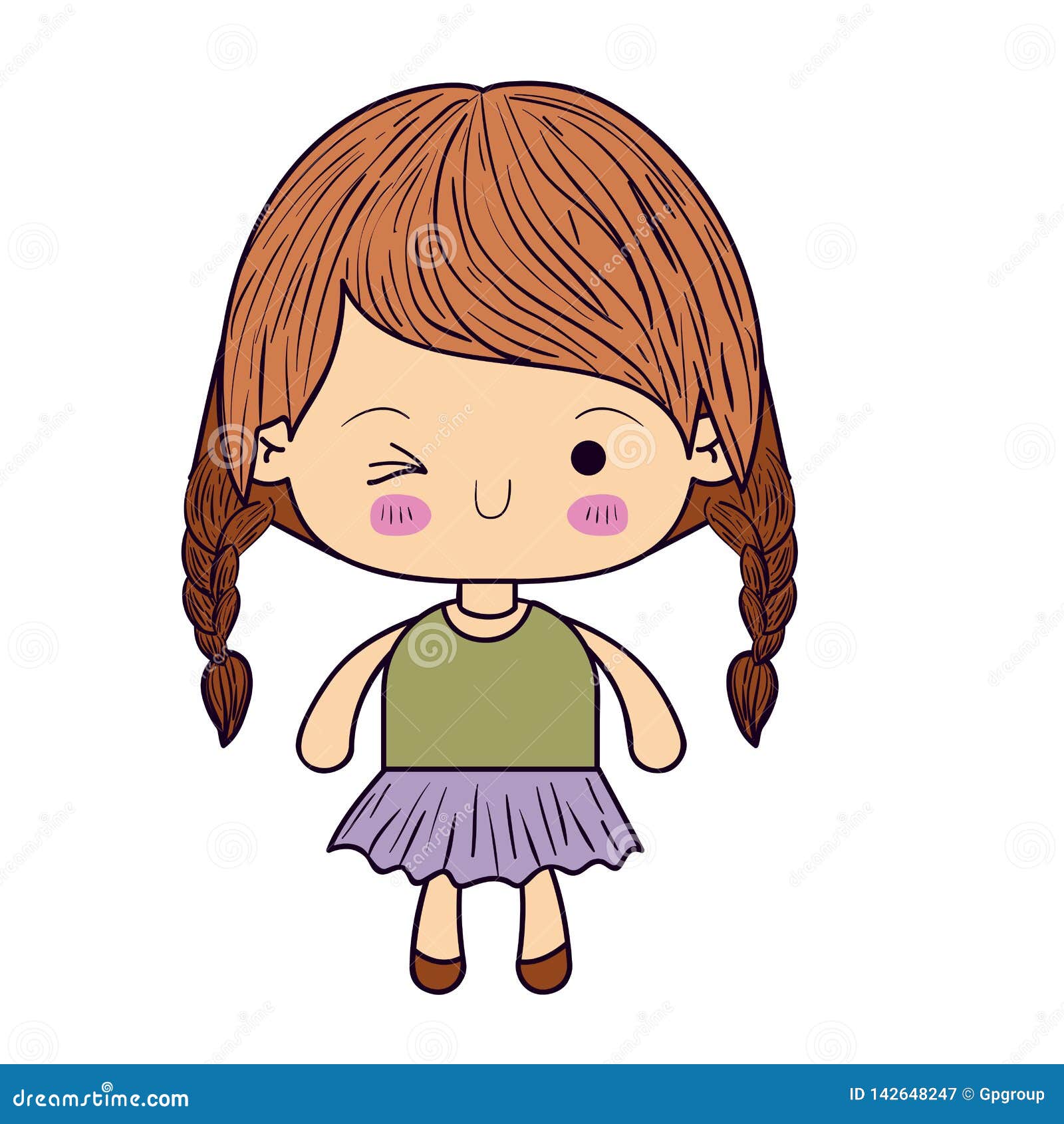 Silhouette Colorée De Petite Fille De Kawaii Avec L'oeil Tressé De