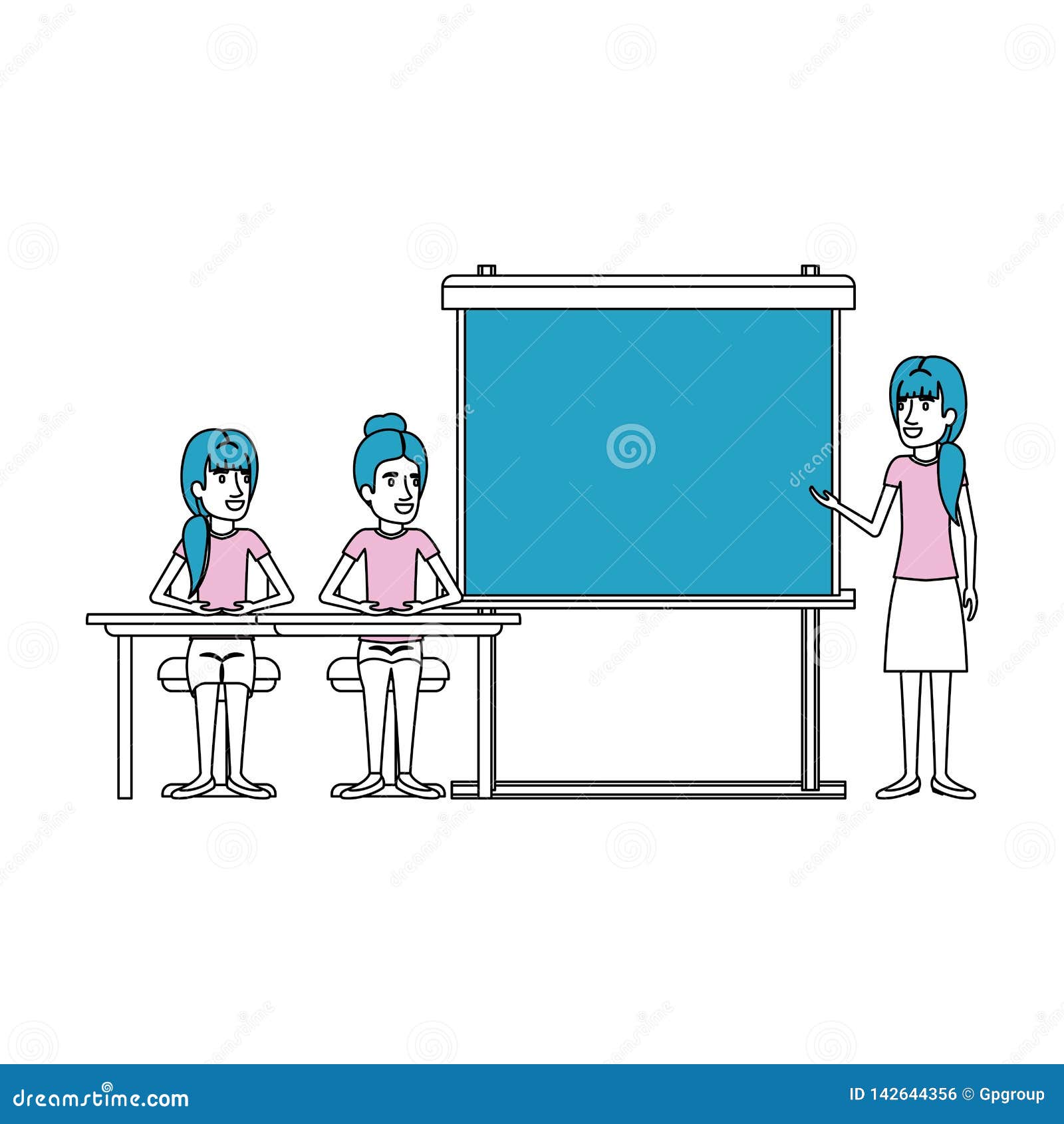 silhouette color sections with pair of women sitting in a desk for female executive orator in presentacion business