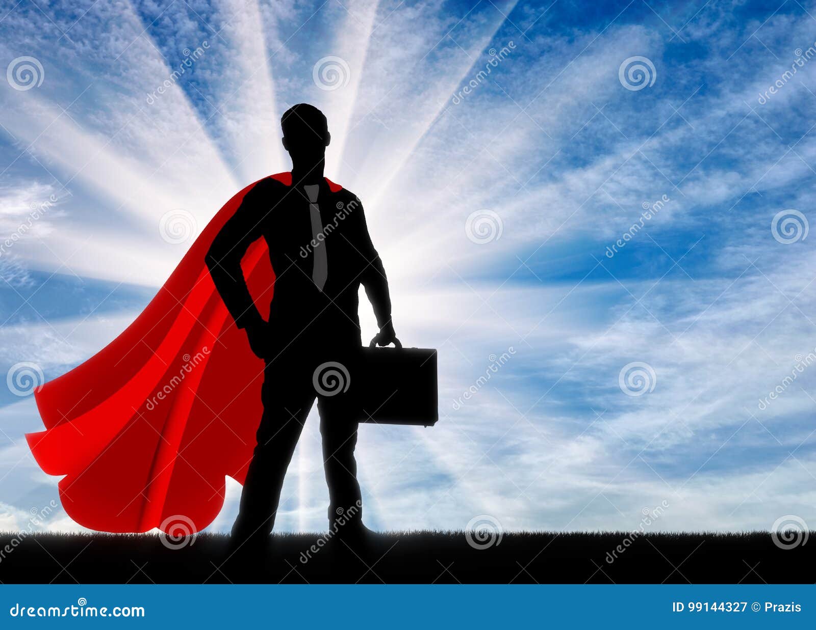 silhouette of a confident and strong superman businessman