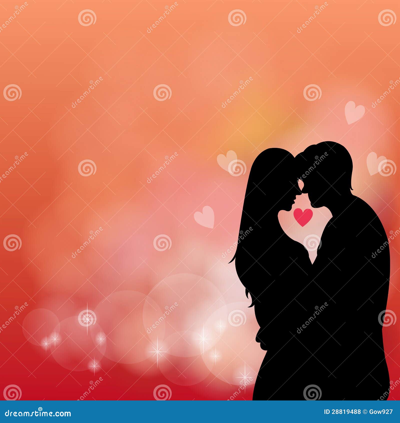 Silhouette Couple Kissing In The Red Background Stock Vector