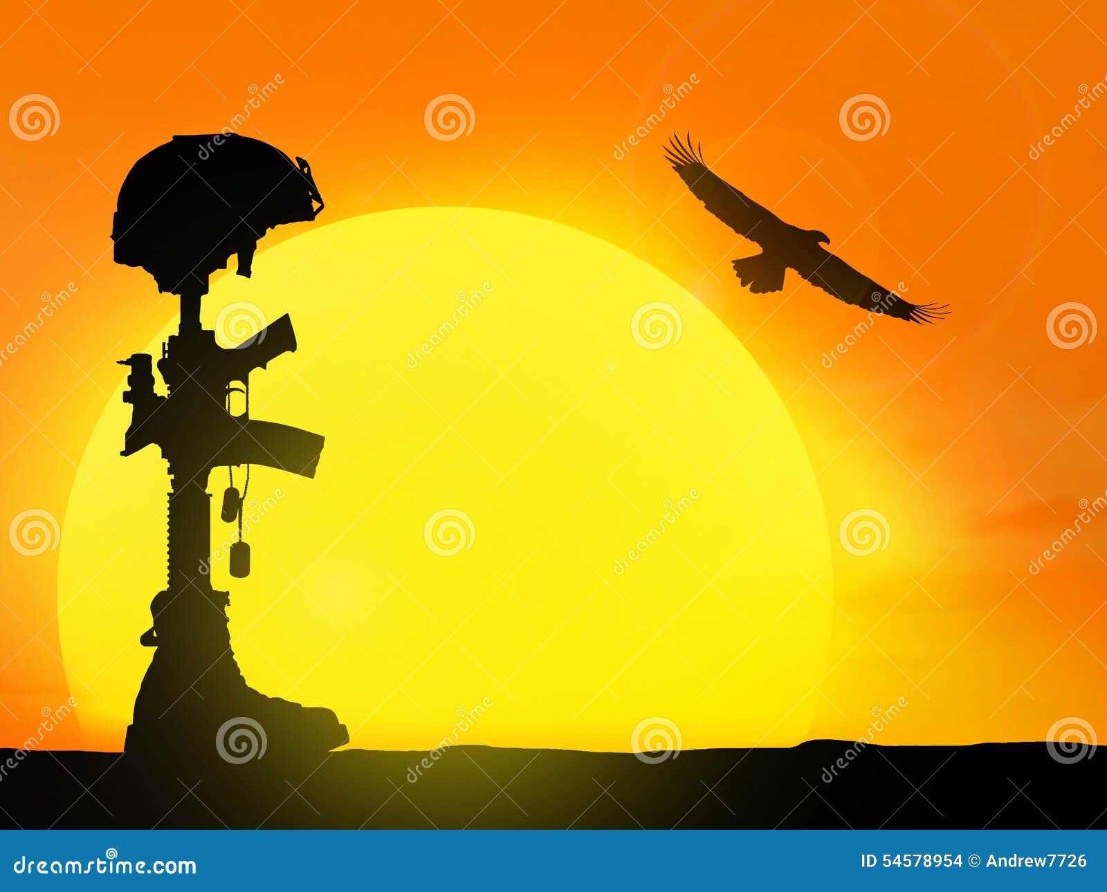 silhouette of the cross of the fallen soldier.