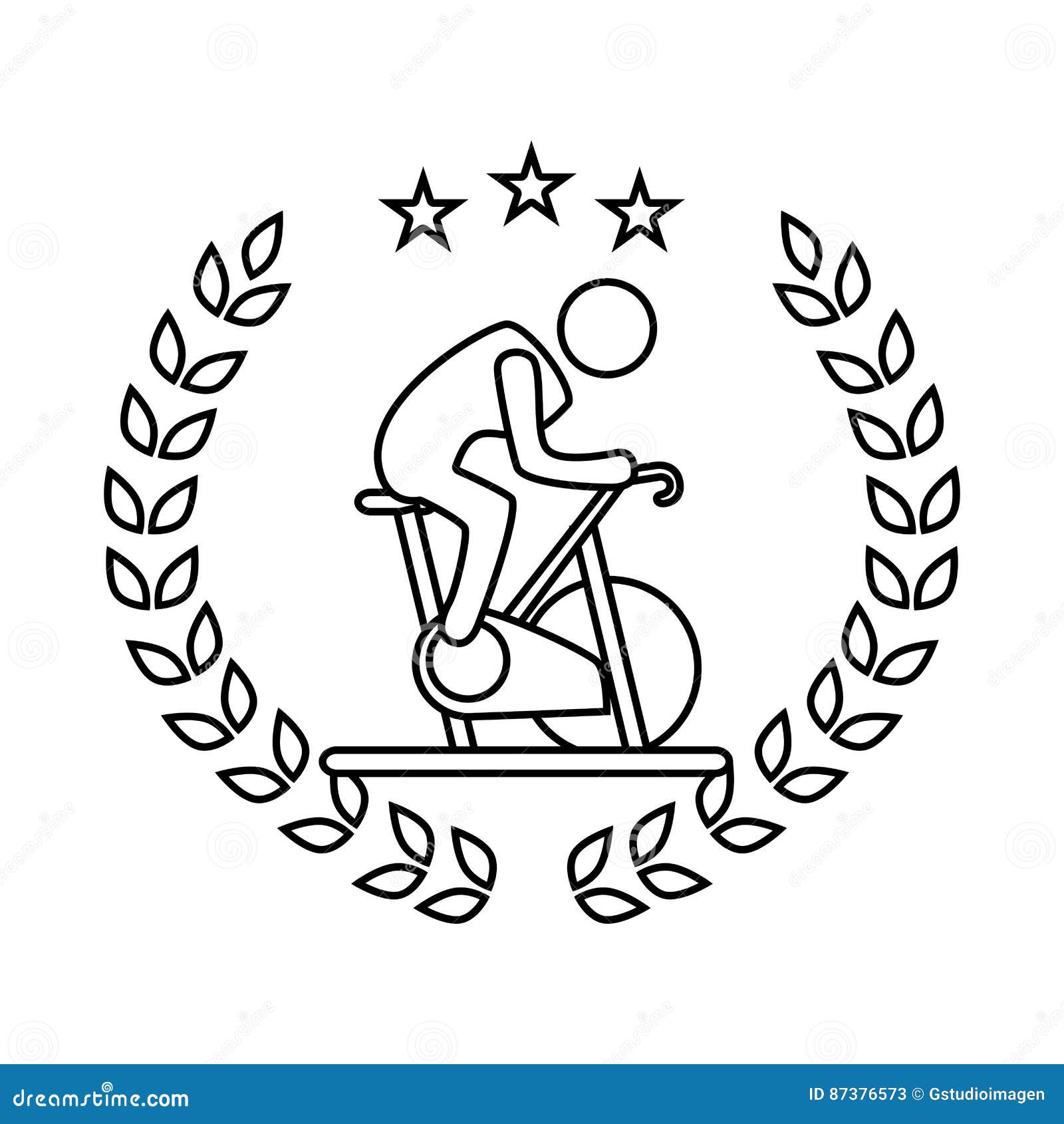 Silhouette Crown of Leaves with Pictogram Man in Spinning Bike