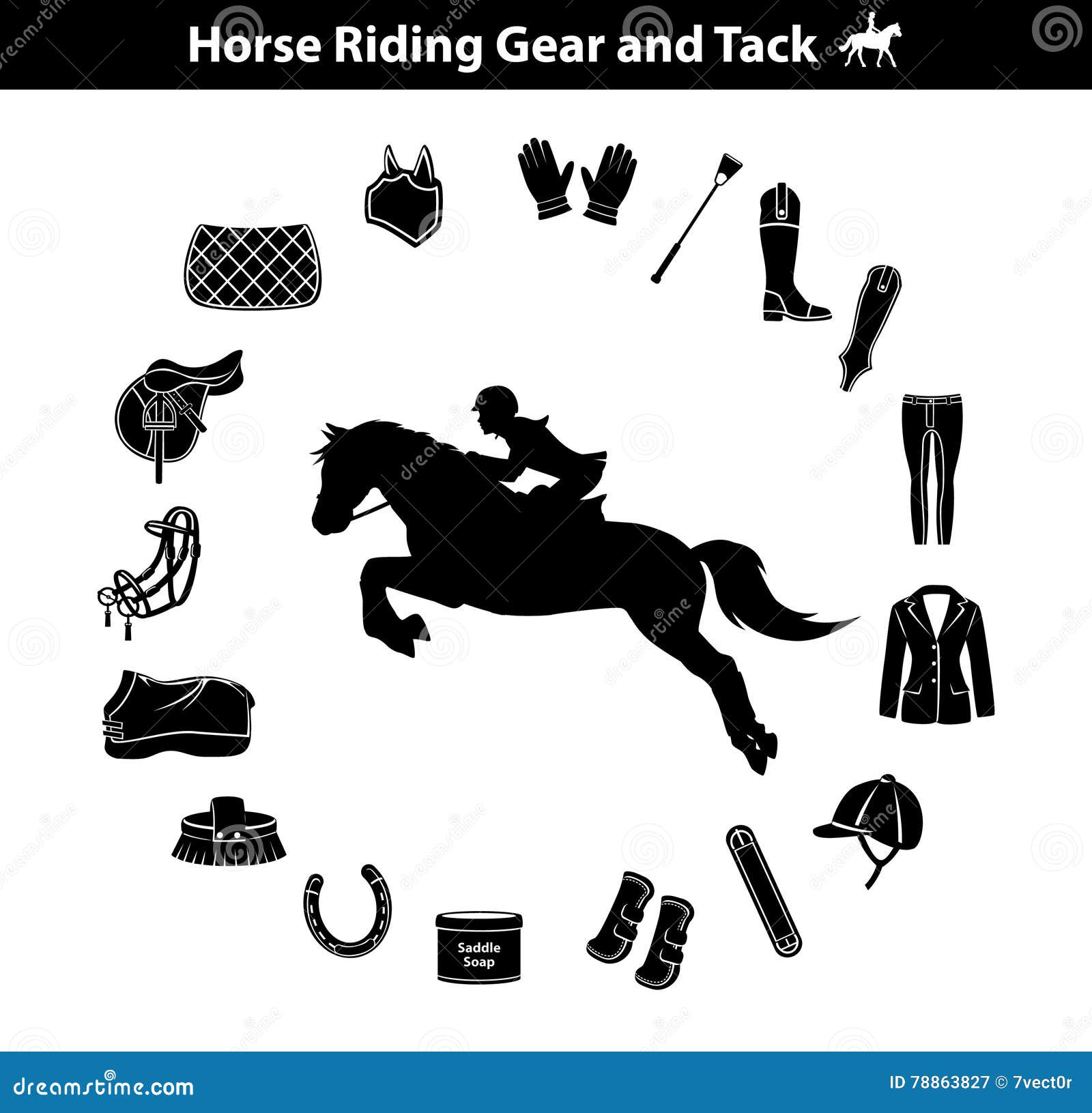 Silhouette De Cheval D'équitation De Femme Icônes D'équipement De Sport  équestre Réglées Accessoires De Vitesse Et De Pointe Illustration de  Vecteur - Illustration du initialisation, dressage: 78863827