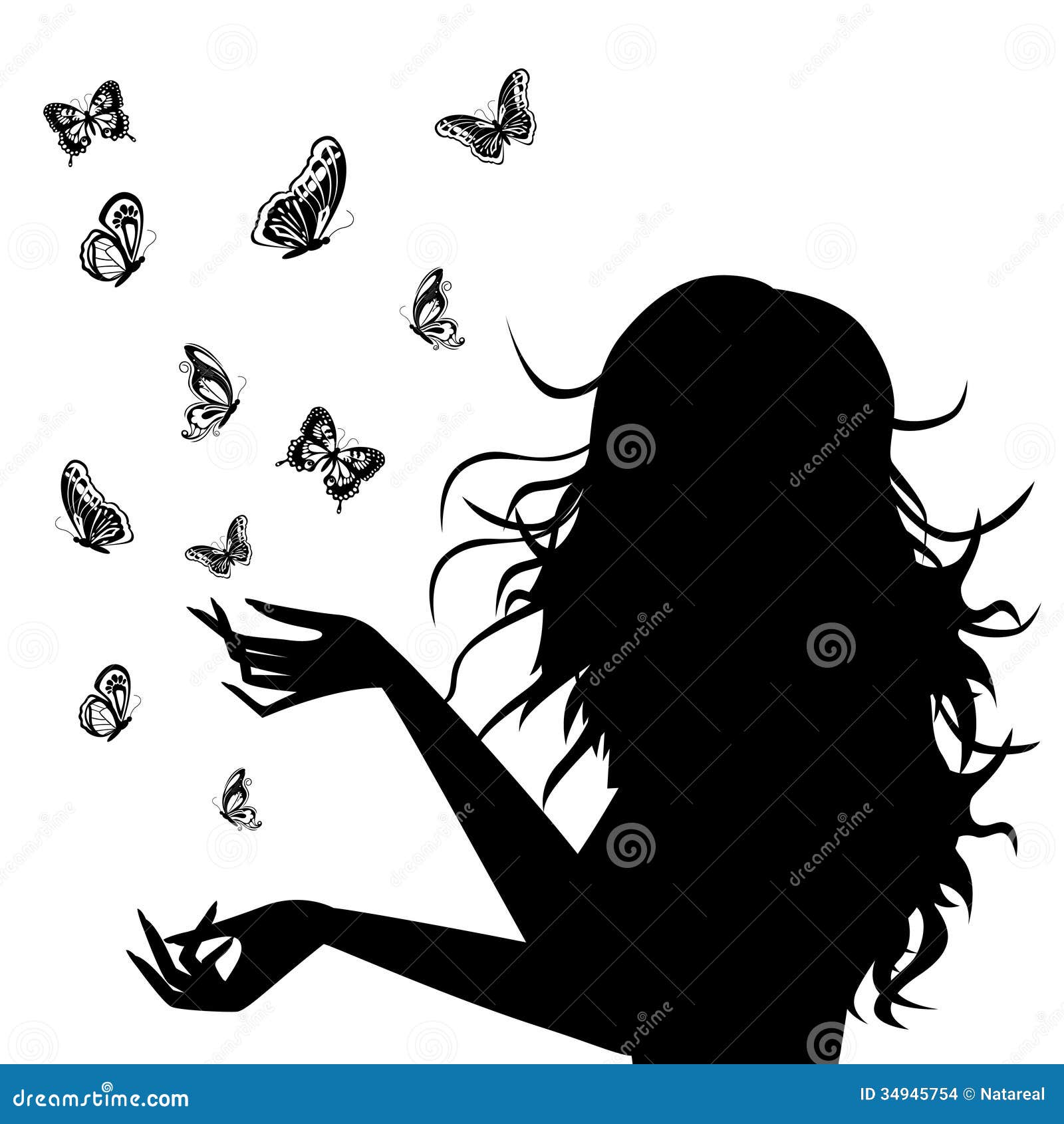  Silhouette  De Femme  Avec Des Papillons Autour De Elle 