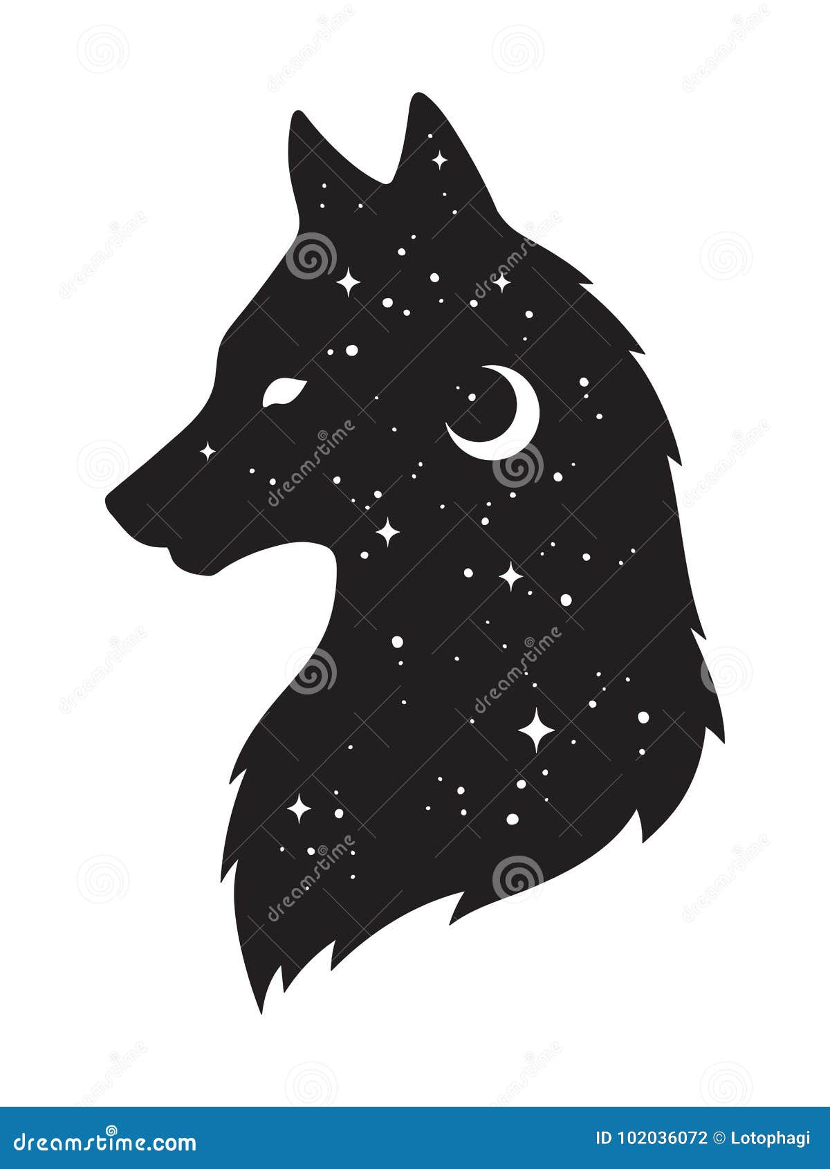 Silhouette De Loup Avec Le Croissant De Lune Et Les étoiles