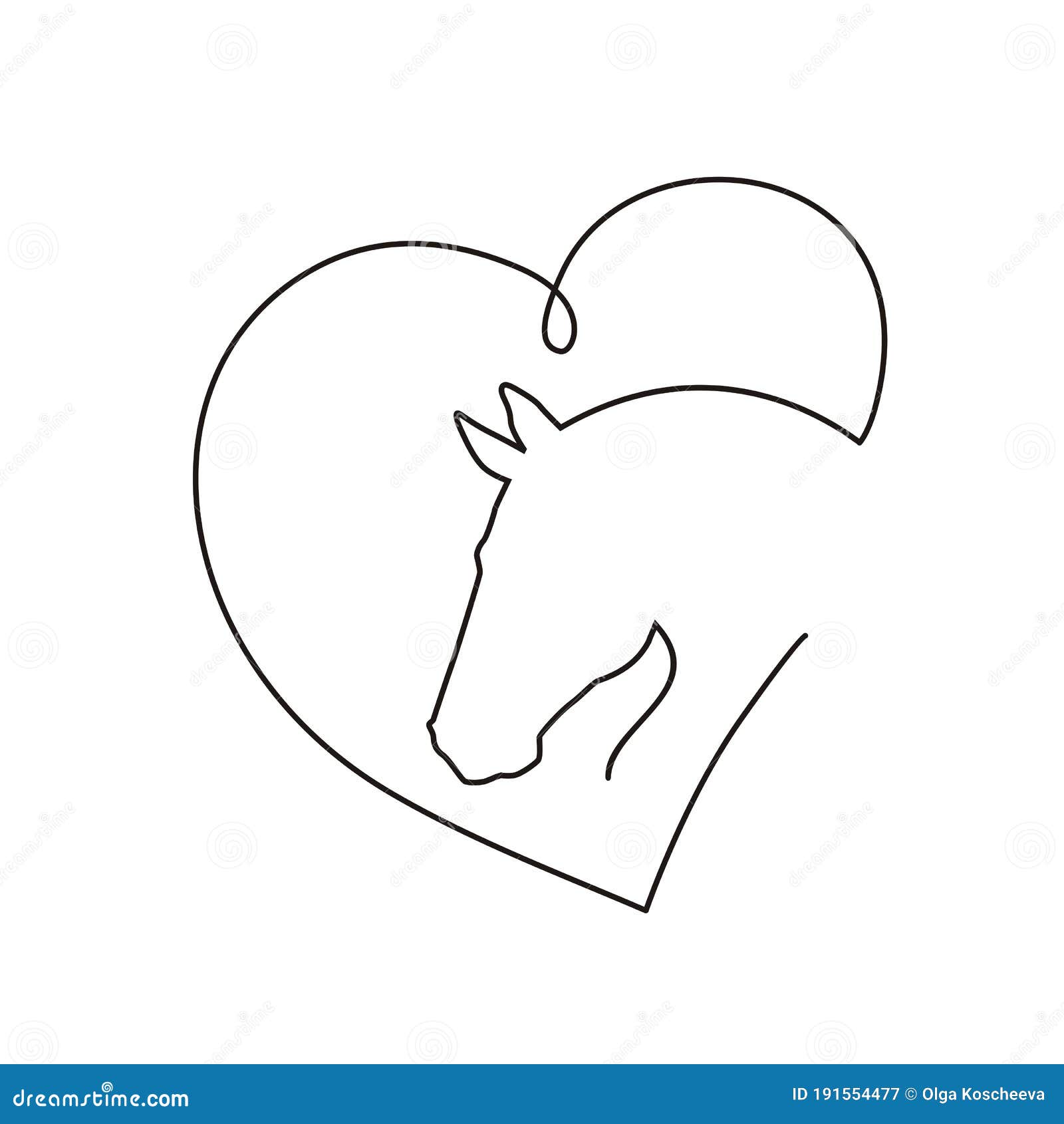 Simple Tete De Cheval Dessin Facile Silhouette De Tête De Cheval Avec Le Coeur Illustration de Vecteur - Illustration du chemin, tête: 191554477