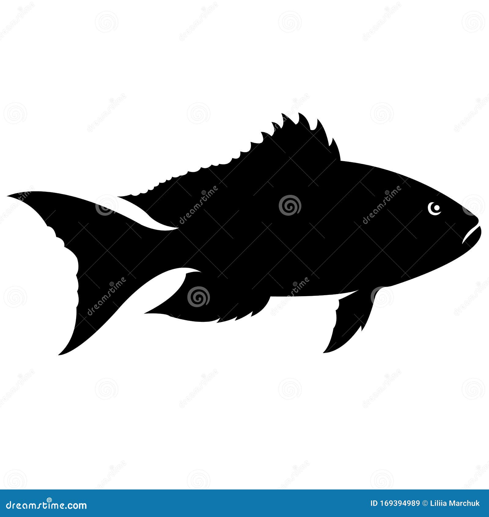 Silhouette of a Decorative Aquarium Bass Emblem Logo or Tattoo for  Clothes Black Outline on a White Background Stock Illustration   Illustration of animal aquatic 169394989