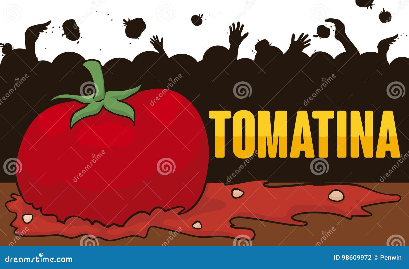 silhouette  with people throwing tomatoes in tomatina event,  