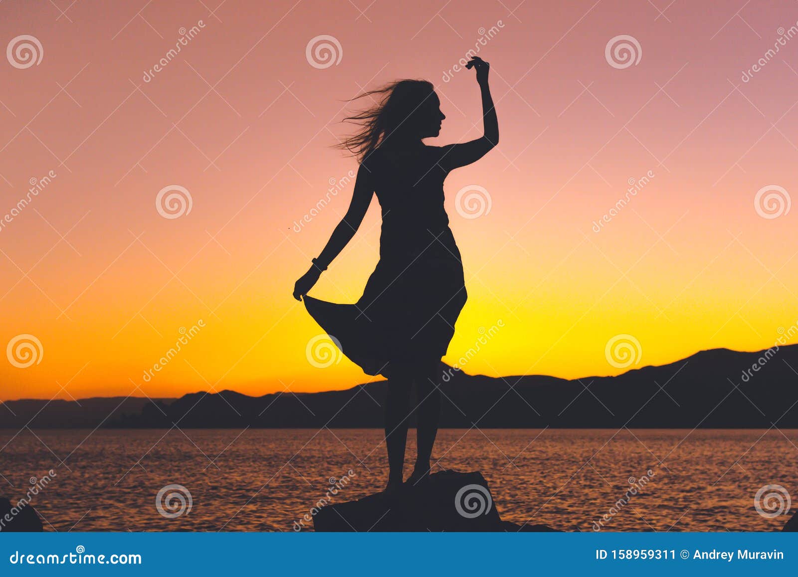 Silhouette Eines Madchens Am Meer Stockbild Bild Von Meer Silhouette