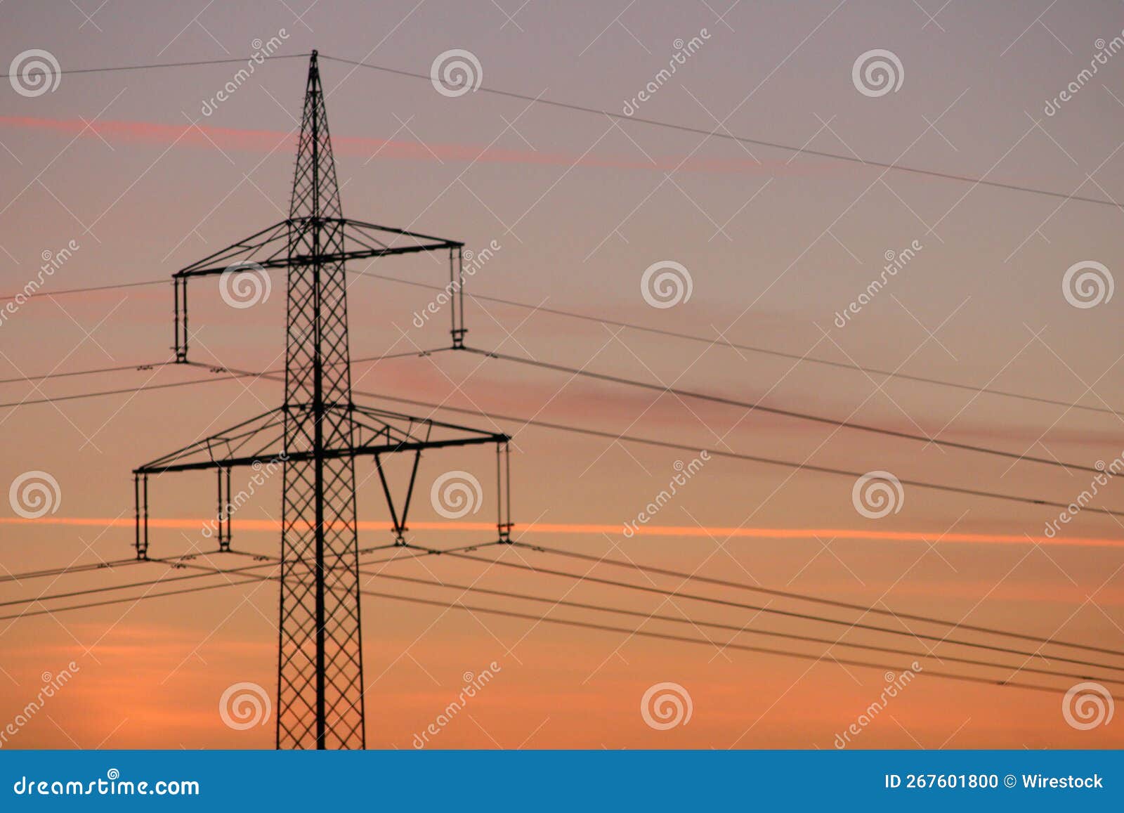 Silhouette of the Electrical Tower at Sunset Stock Photo Image of