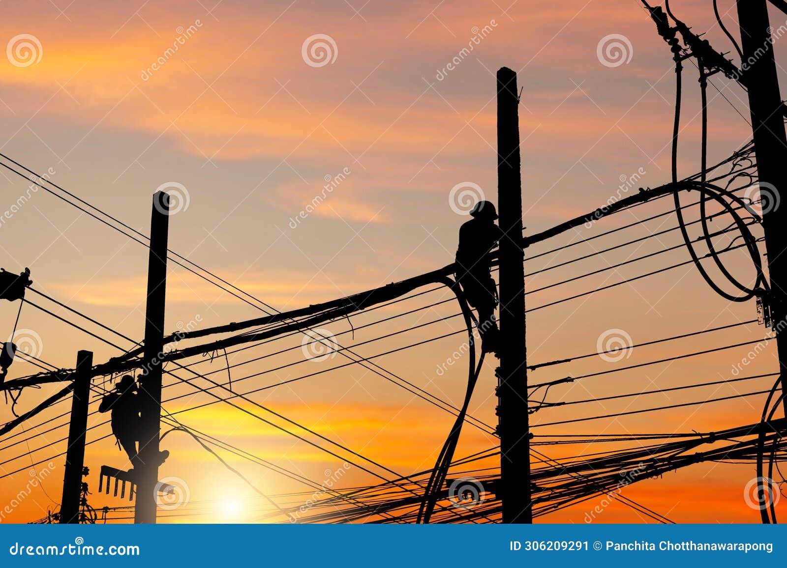 Silhouette Electrician Climbing Electric Pole Stock Photos - Free &  Royalty-Free Stock Photos from Dreamstime