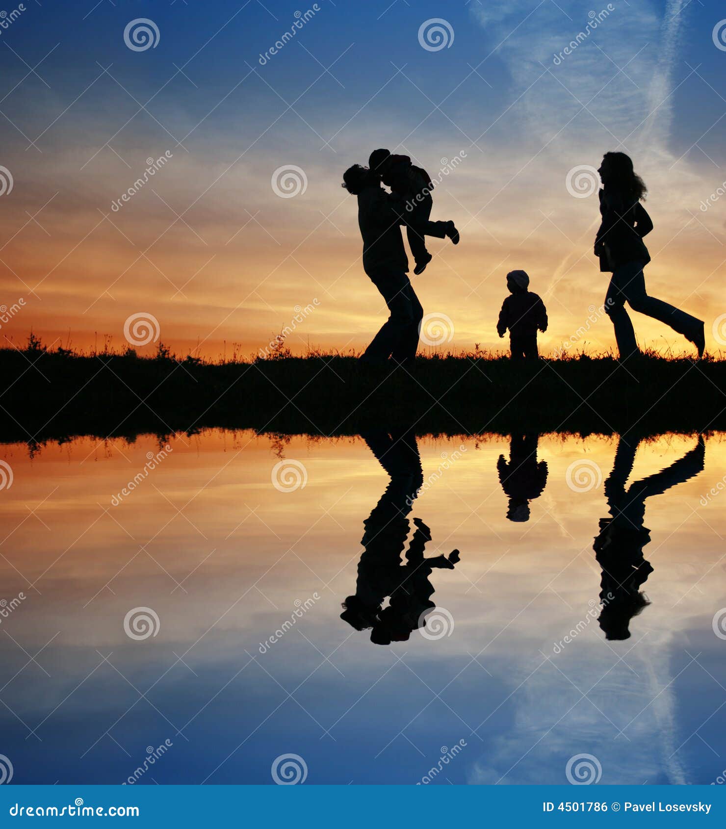 Silhouette family of four stock photo. Image of nature - 4501786