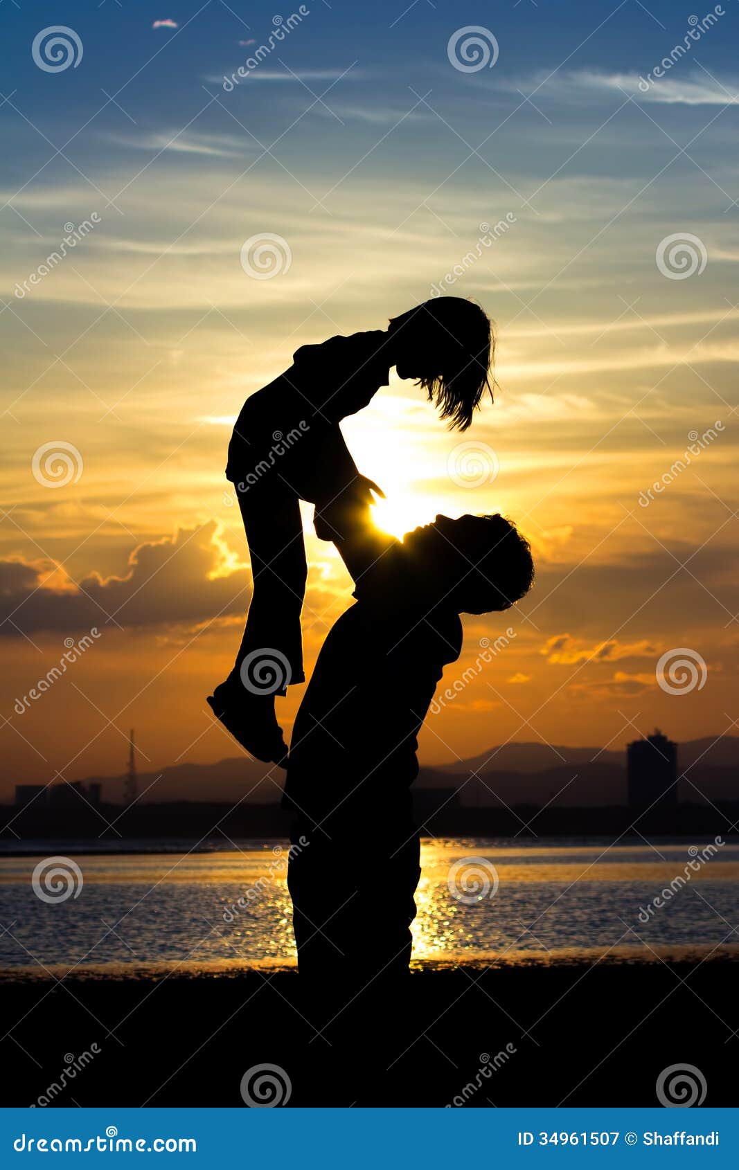 Silhouette Of Father And Daughter Stock Image - Image of beach