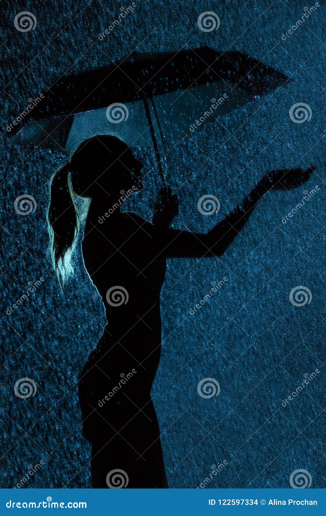 umbrella and rain silhouette