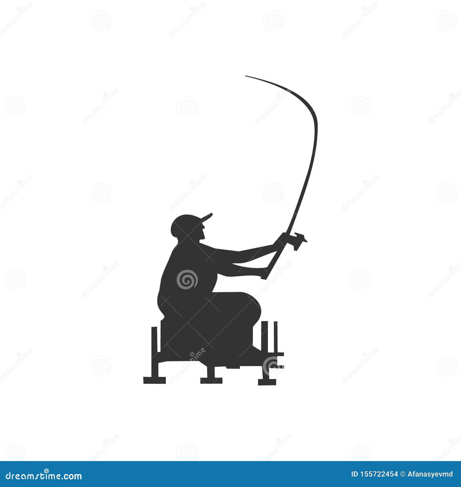 Silhouette of Fisherman Casting Fishing Rod on White Background