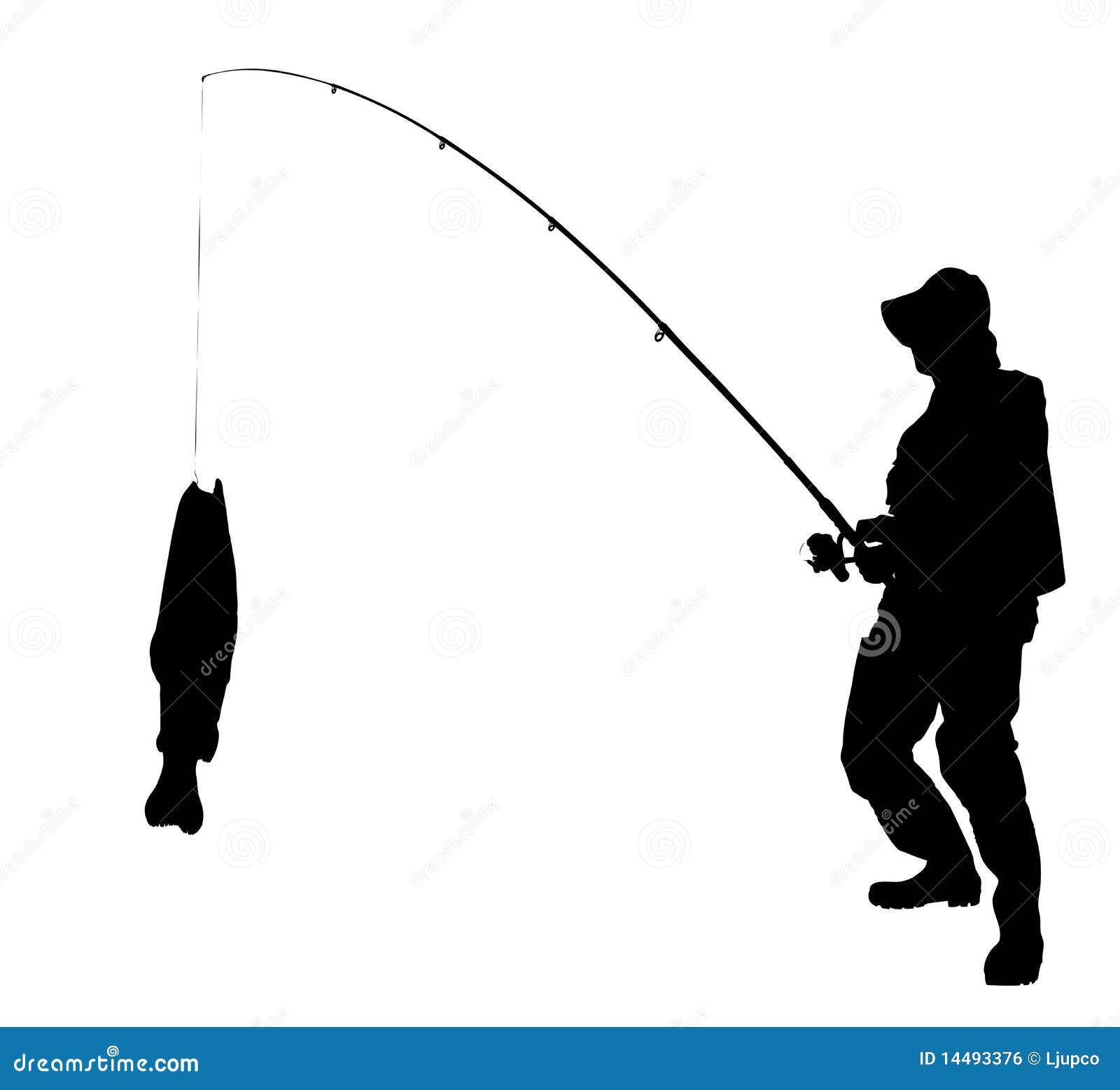 Download A Silhouette Of A Fisherman With A Fish Stock Illustration ...