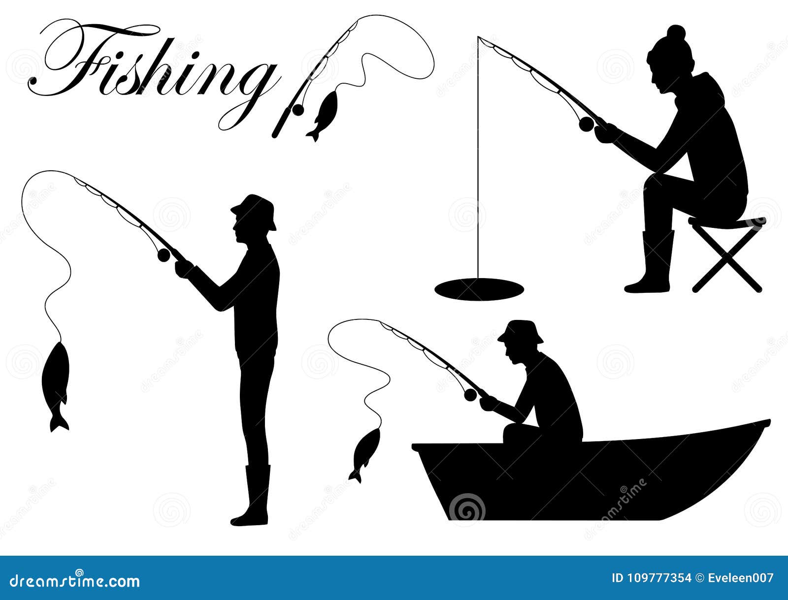 Download Silhouette Fisherman Icon, Man Cath Fish On Fishing Rod ...