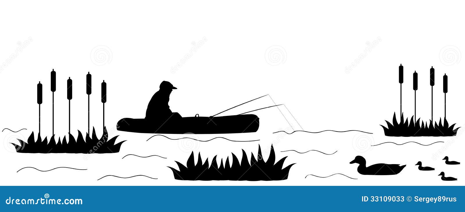 Download Silhouette The Fisherman On The Lake. Stock Vector ...