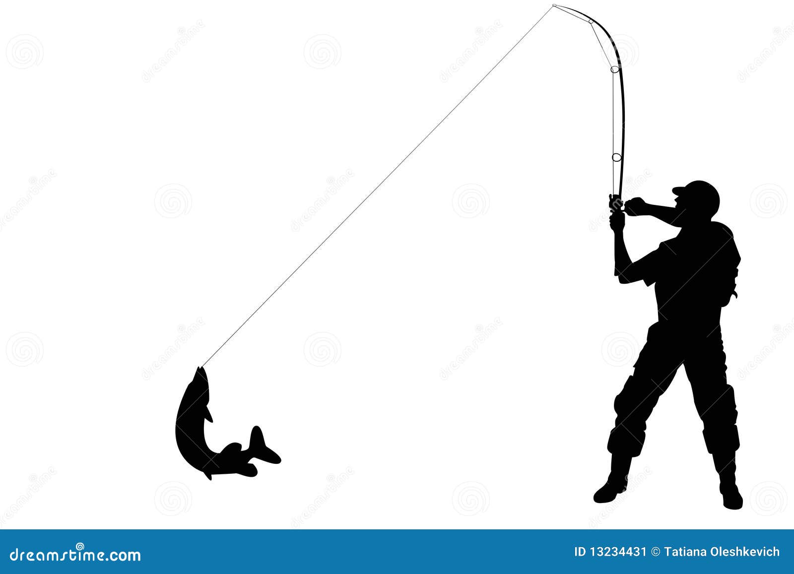 Download Silhouette Of A Fisherman With A Pike Fish Stock Illustration - Illustration of reel, hook: 13234431