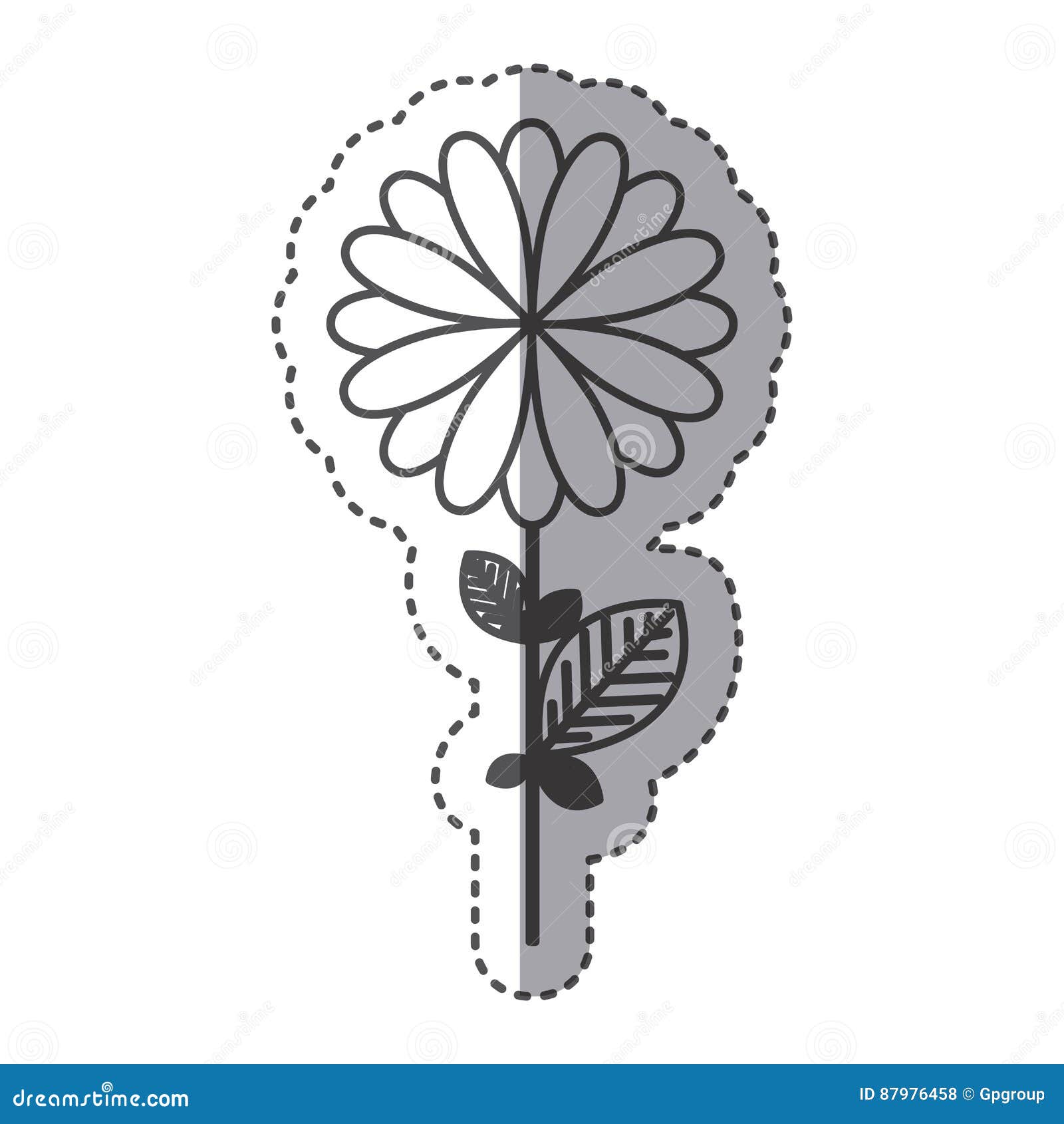 Silhouette Flower with Petals and Leaf Icon Stock Illustration Illustration of natural, icon