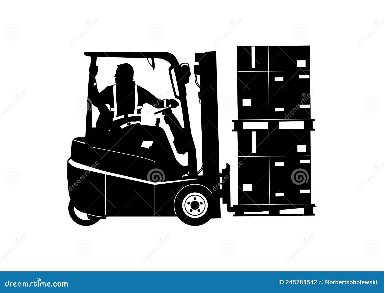 Silhouette of Forklift Traveling in Reverse. Stock Vector