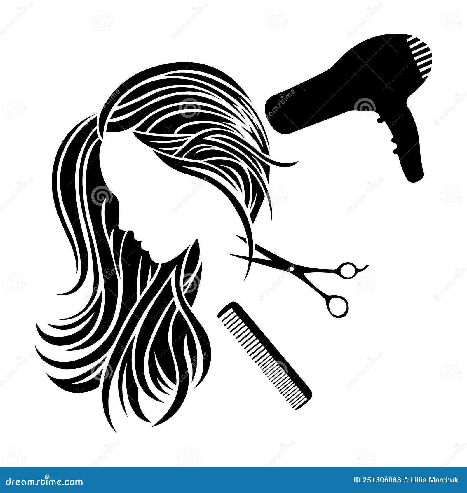 Silhouette of a Girl with Hair Dryer Scissors and Comb. Design Suitable for Tool Store Logo, Haircut Salon, Hair Salon Stock Vector - Illustration of beauty, label: 251306083 Silhouette of a Girl with Hair Dryer Scissors and Comb. Design Suitable for Tool Store Logo, Haircut Salon, Hair Salon Stock Vector - Illustration of beauty, label: 251306083