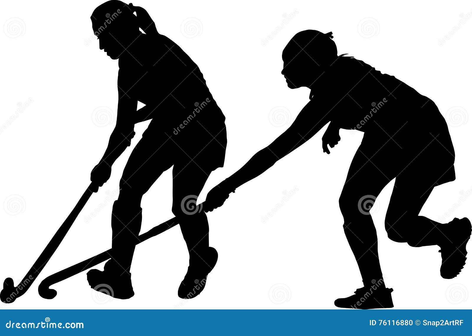 silhouette of girl hockey players battling for possession