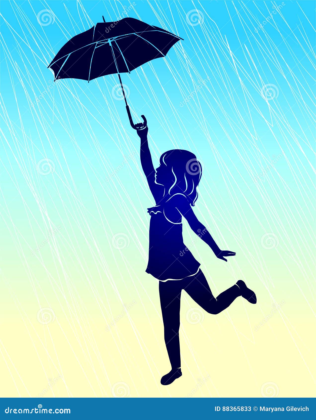 Silhouette Girl with Umbrella. Stock Vector Illustration of girl