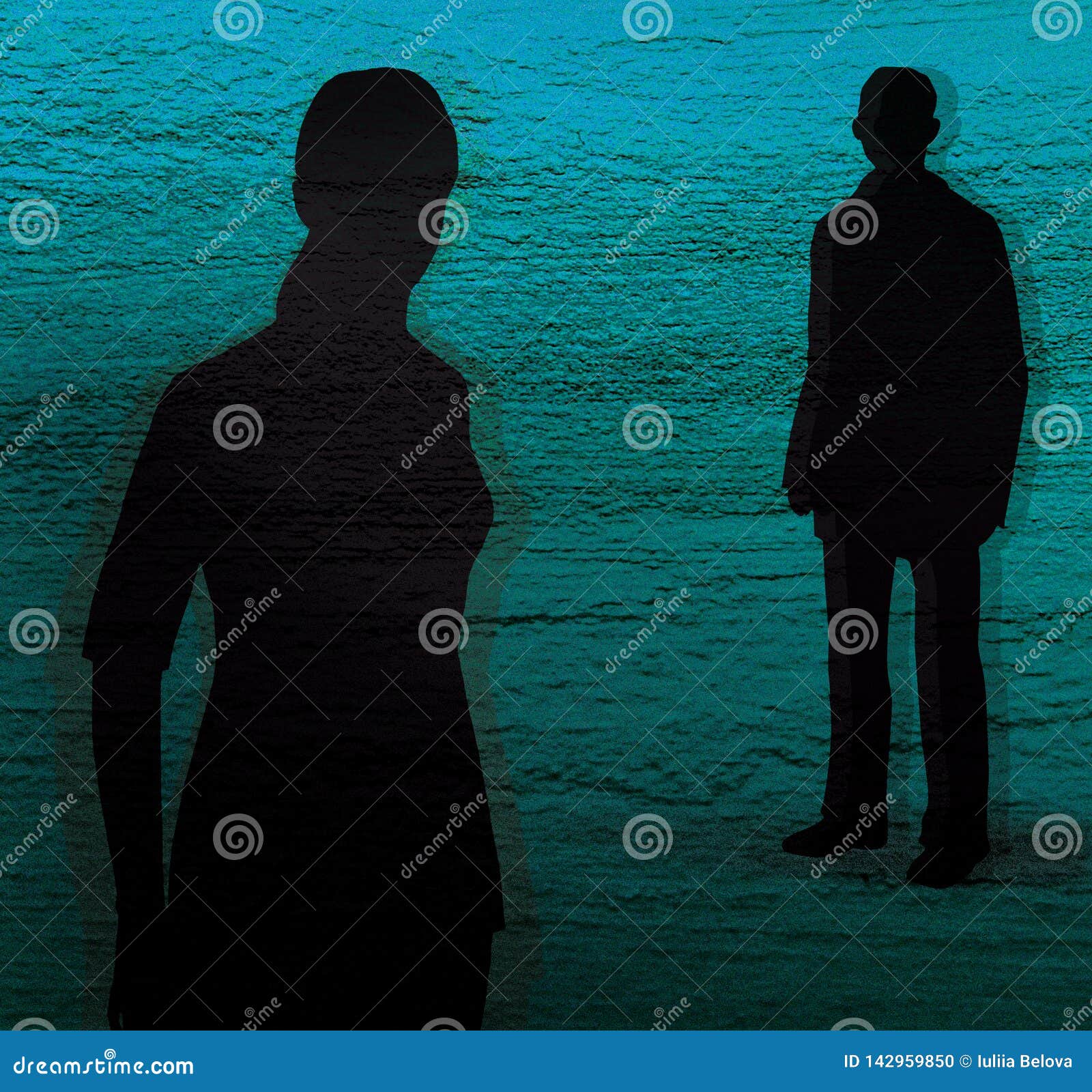 Silhouette of a Girl and a Young Man on a Blue and Green Textured ...