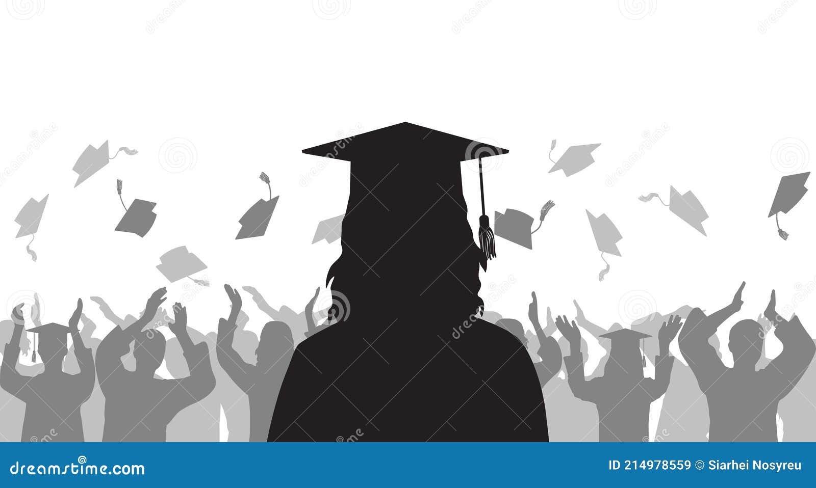 Silhouette Graduate Girl on Background of Cheerful Group People Throwing  Mortarboard. Graduation Ceremony Stock Vector - Illustration of knowledge,  group: 214978559