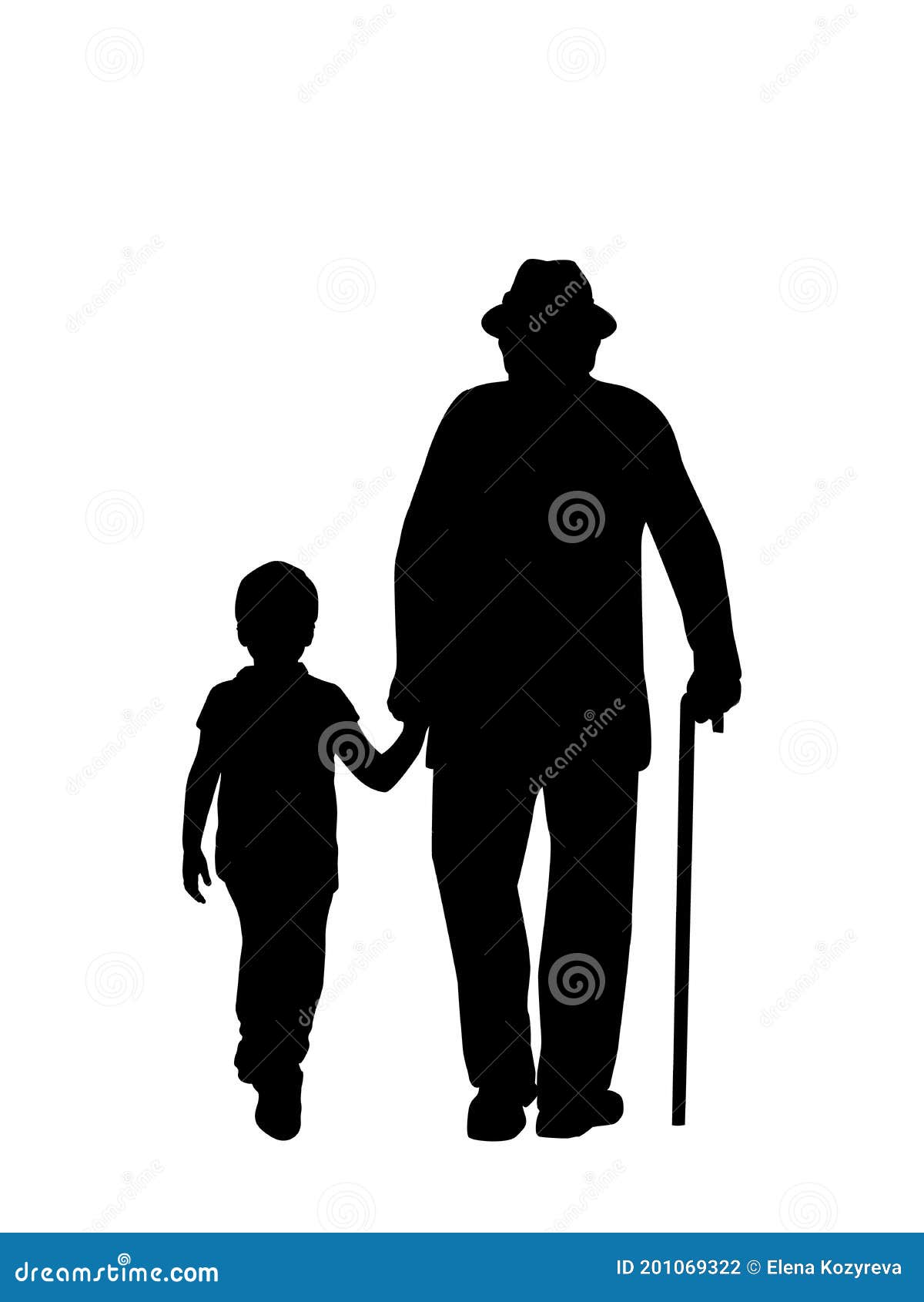 Silhouette of Grandfather Walking with Grandson Stock Vector