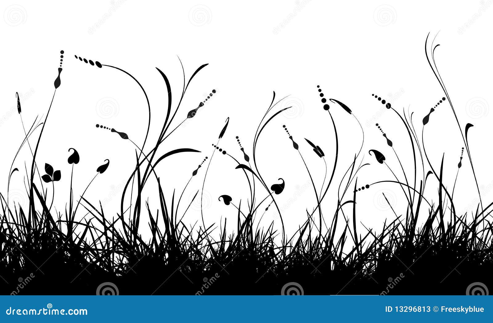 Silhouette of grass and plant. Drawing of grass and plant in a white background