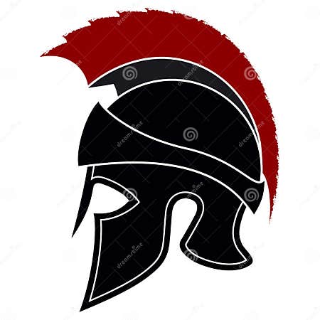 Silhouette Greek Helmet with a Red Crest on a White Background Stock ...
