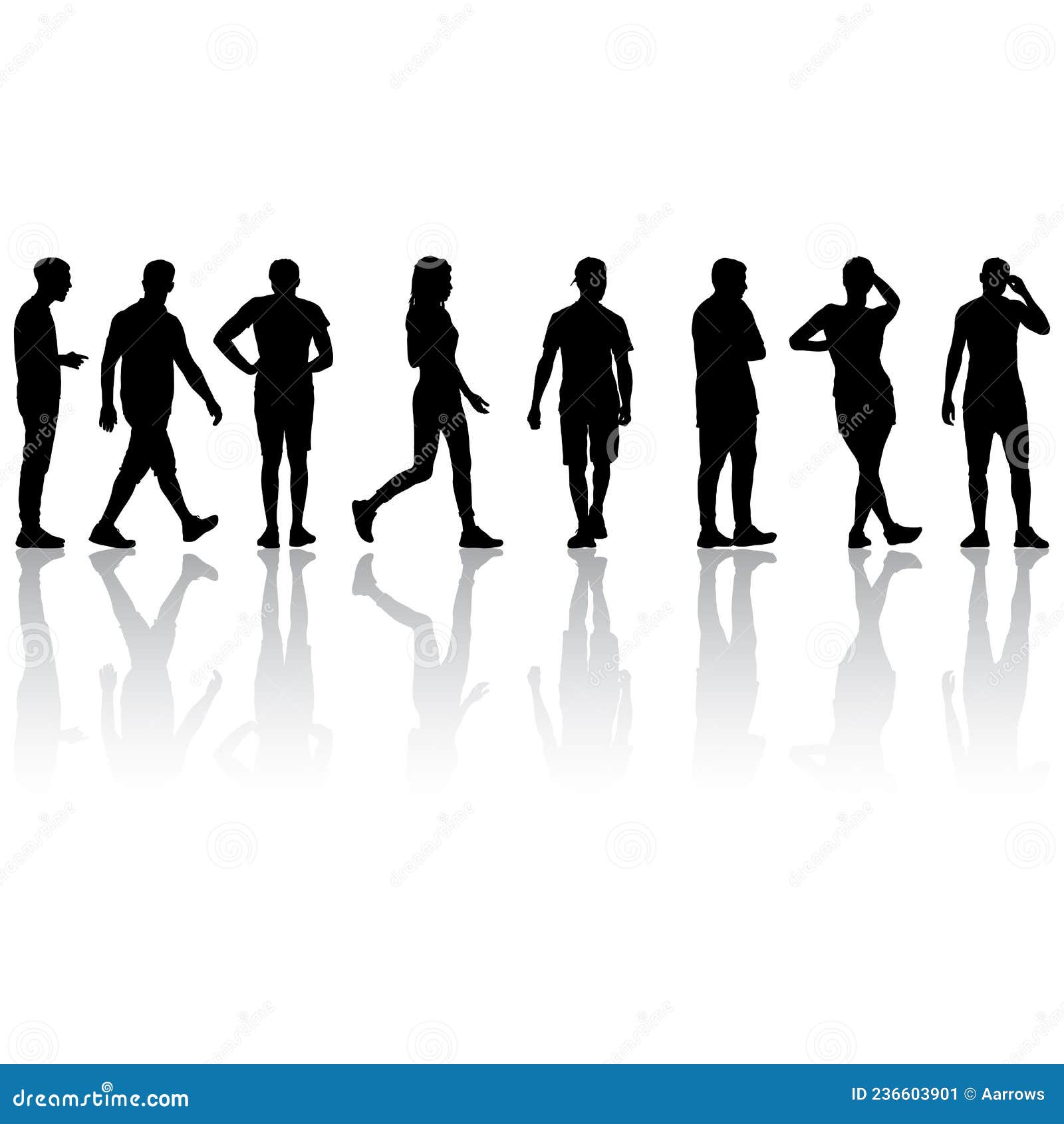Silhouette Group of People Standing on White Background Stock Vector ...