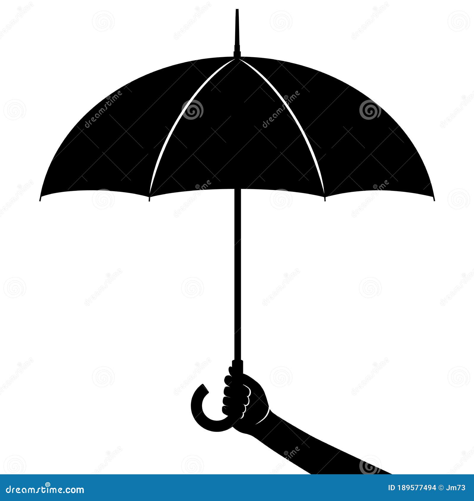 Silhouette of Hand Holding Umbrella Isolated on White Background
