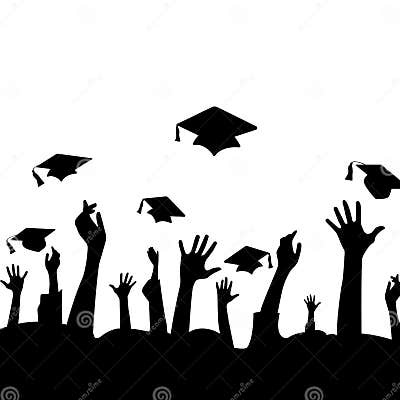 Silhouette of Hands in the Air and Graduation Hats Stock Vector ...