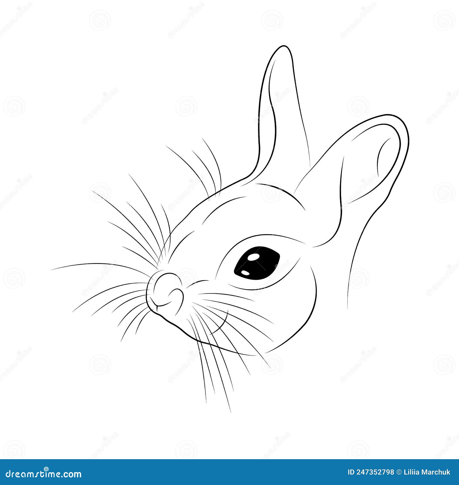the silhouette of the head of a rabbit on a white background is drawn in a linear style.  is suitable for modern tattoos
