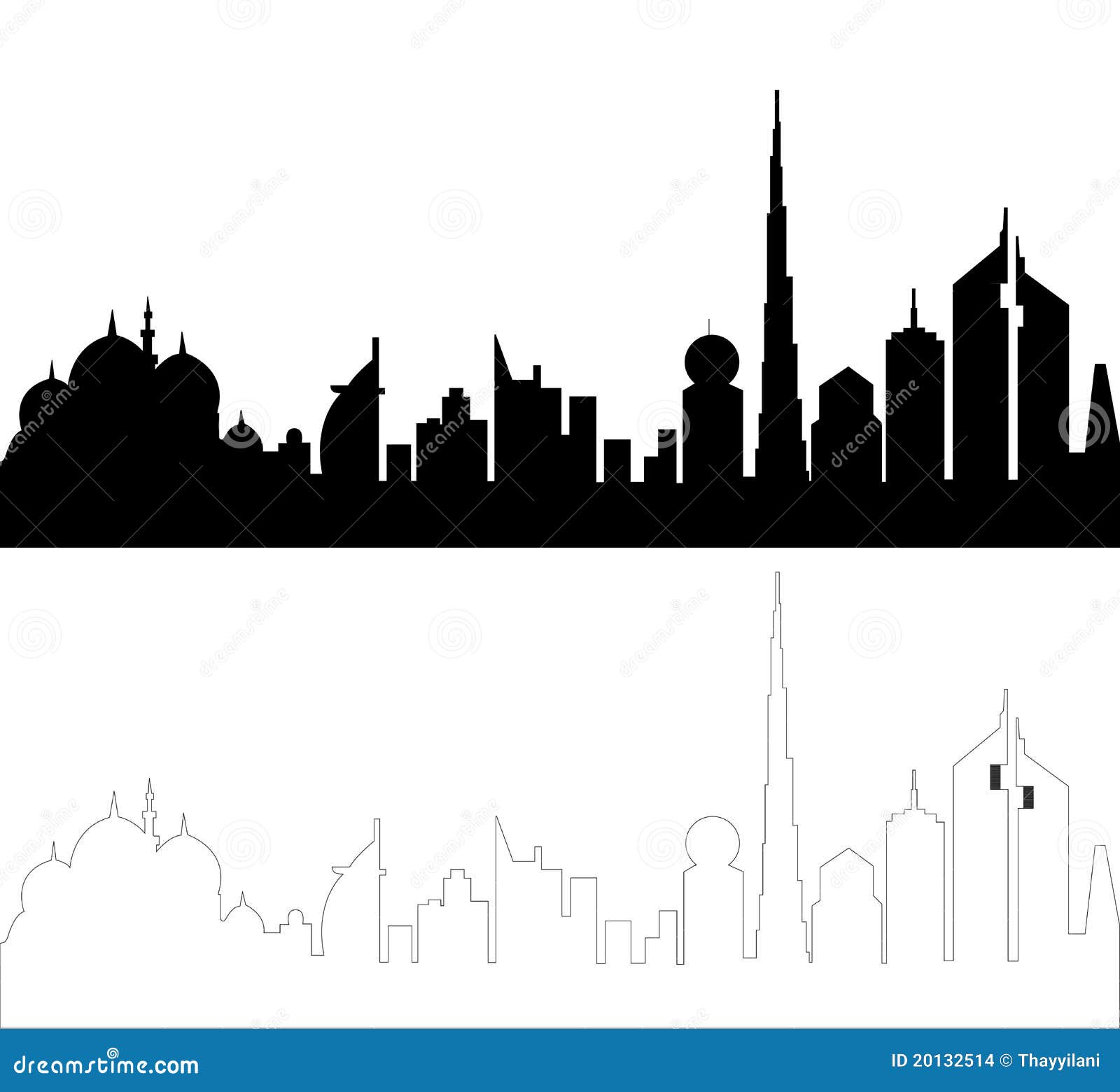 Silhouette horisont uae vektor illustrationer. Illustration av moské ...