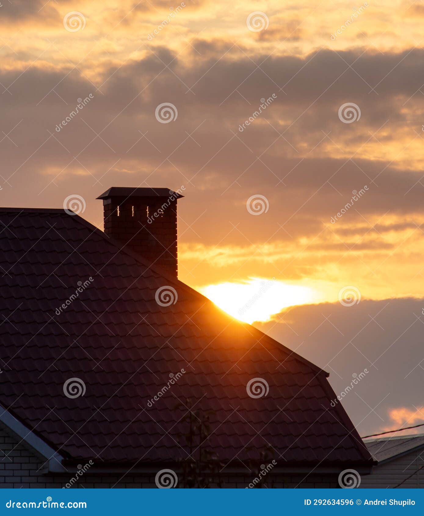 Silhouette of a House Roof at Sunset Stock Photo Image of outdoor