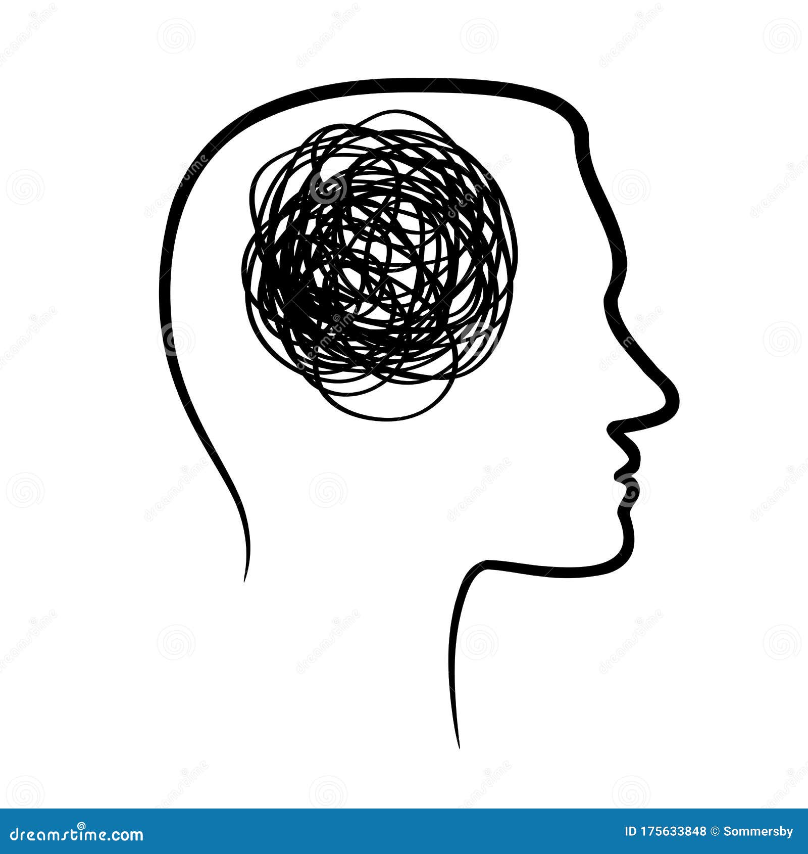 Silhouette of Huan Head with Tangled Line Inside, Like Brain. Concept ...