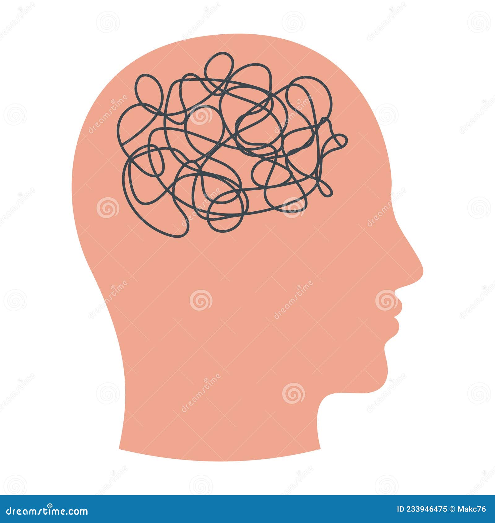 Silhouette of Human Head with Tangled Line Inside, Like Brain Stock ...