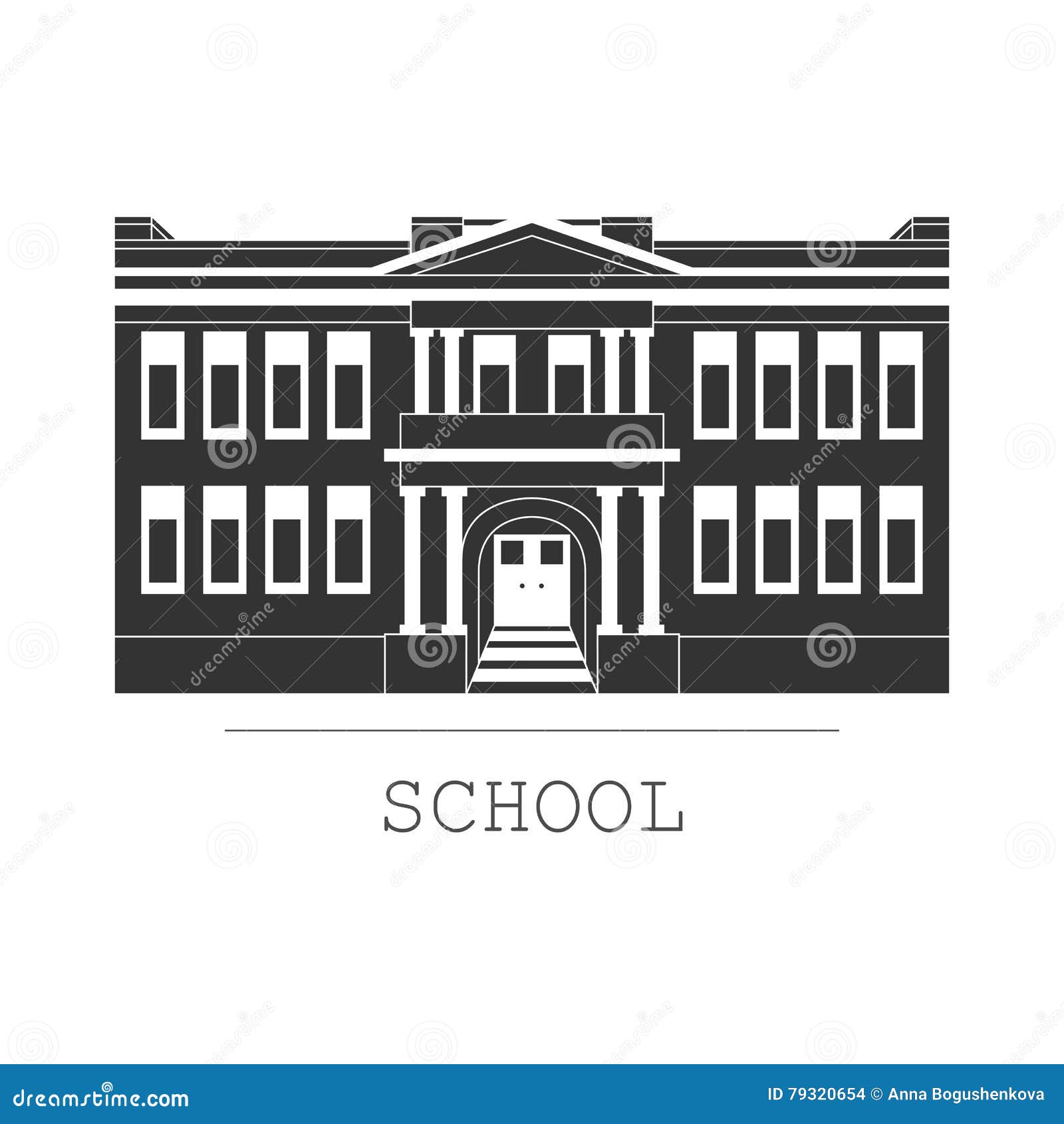 Silhouette Illustration School Building In A Flat Style | CartoonDealer ...