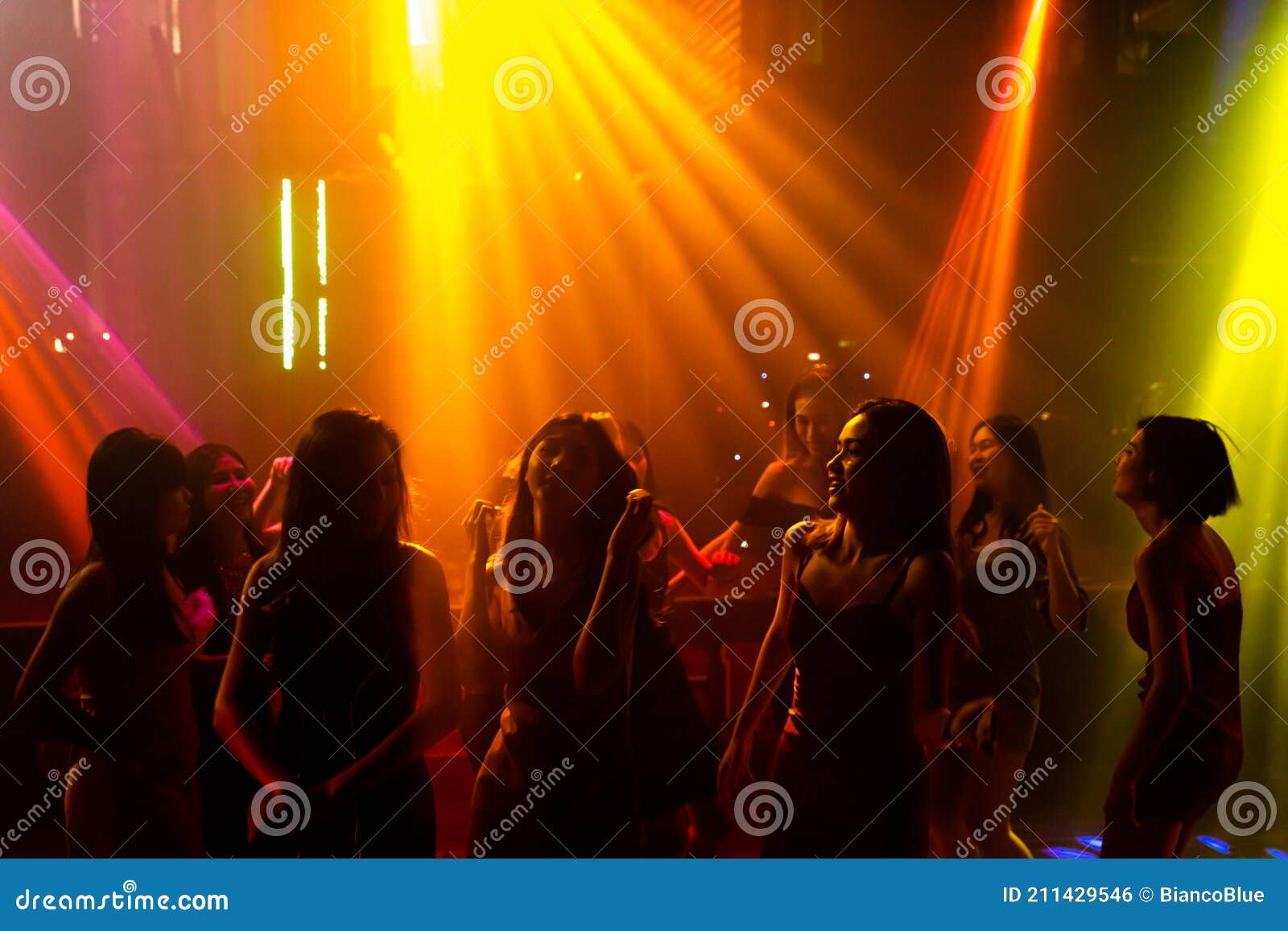 Silhouette Image of People Dance in Disco Night Club To Music from DJ ...