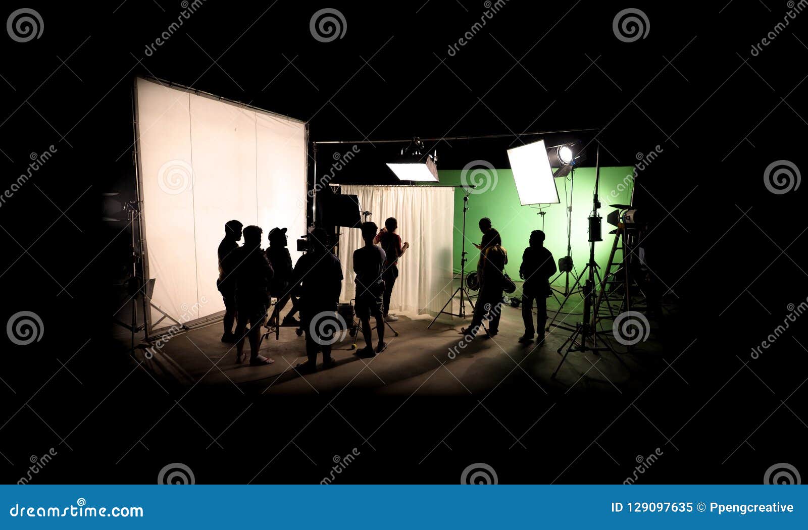 silhouette images of video production behind the scenes