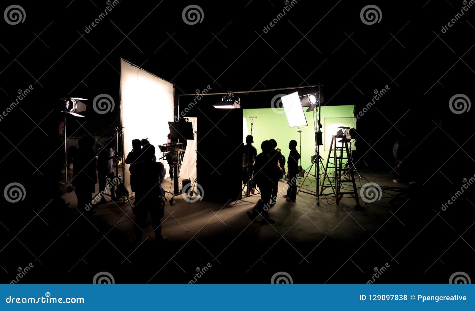silhouette images of video production behind the scenes