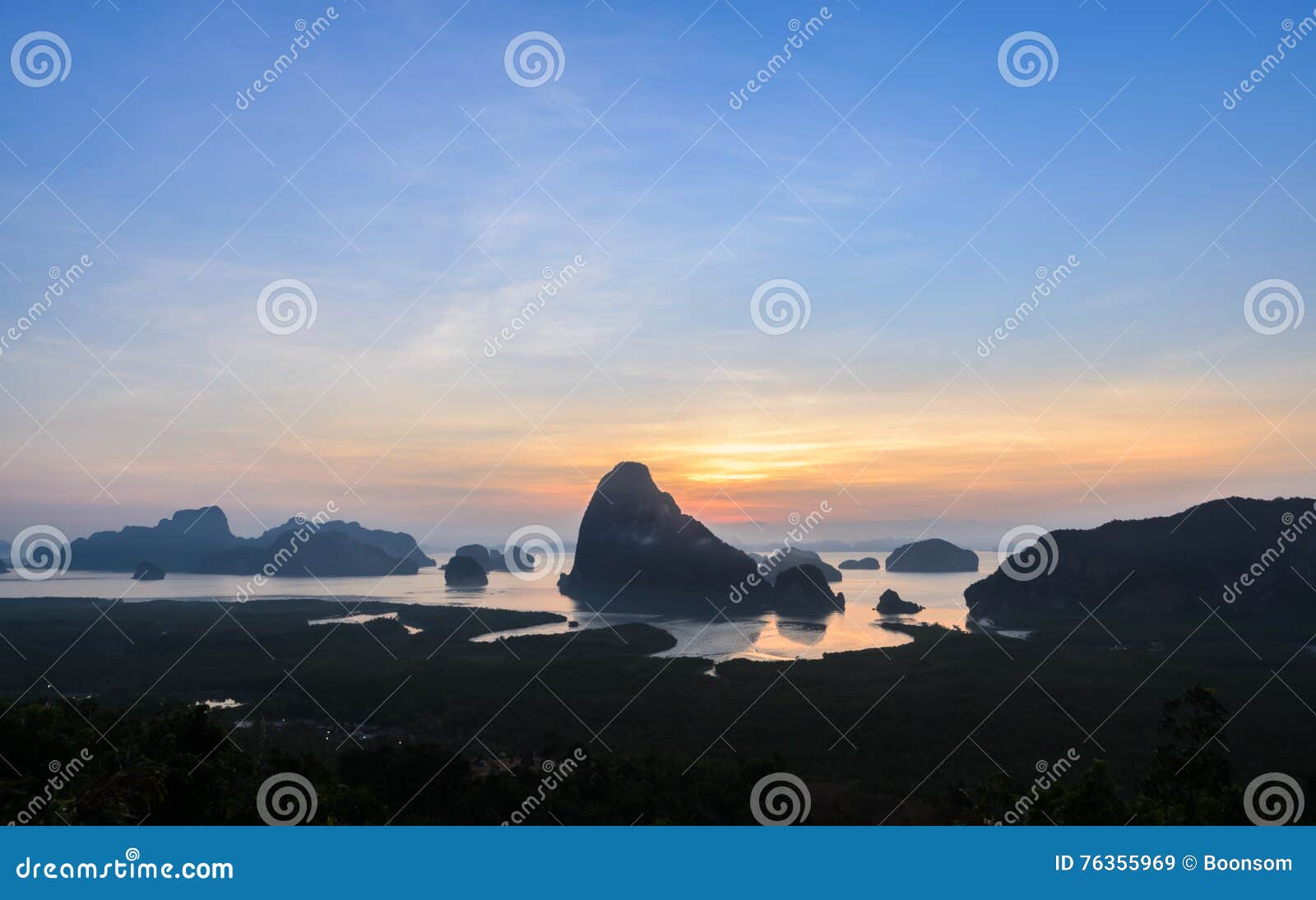 silhouette of imestone karsts lanscape at sunrise