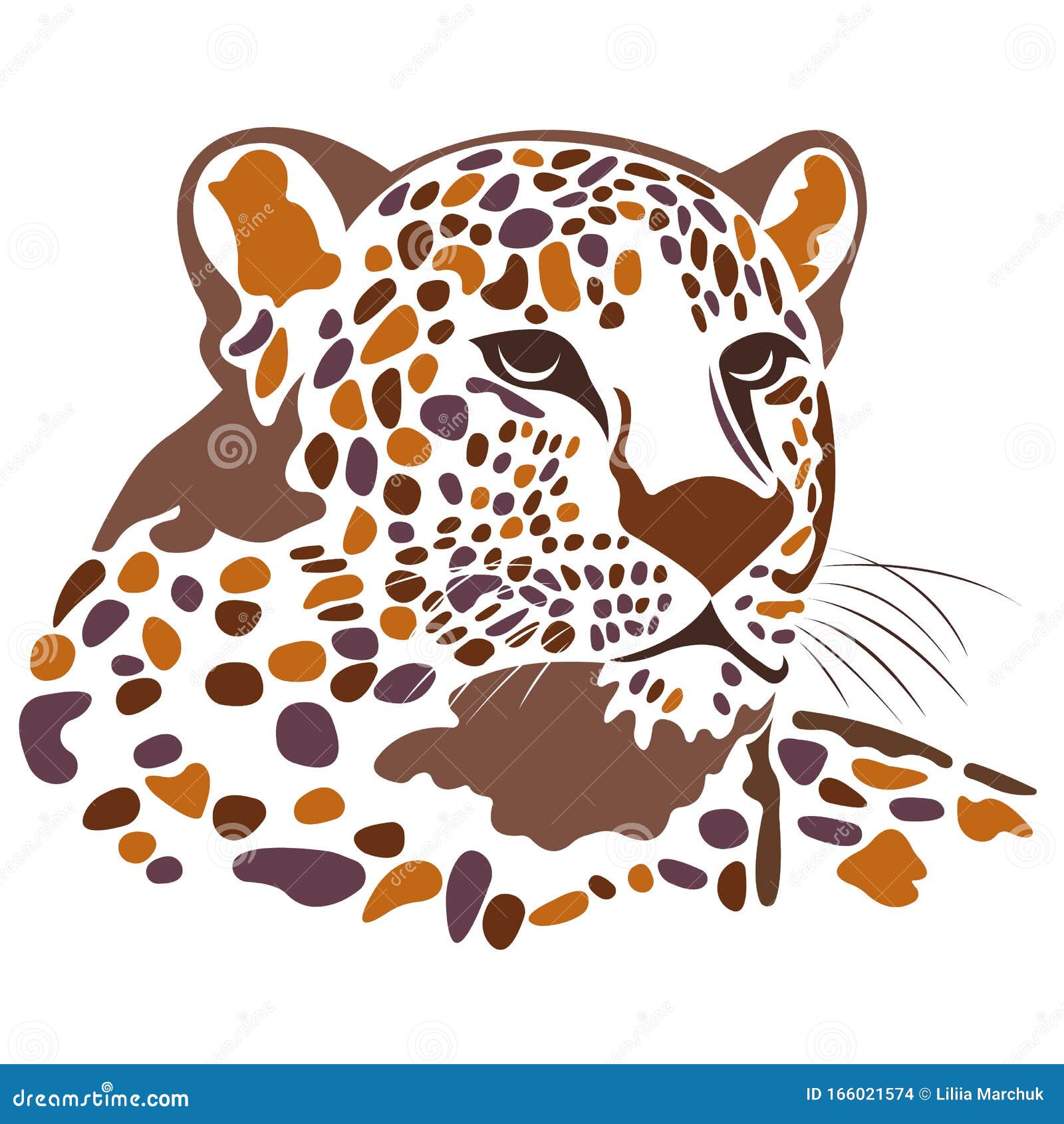 The Silhouette Of A Jaguar Head Is Painted Brown With Various