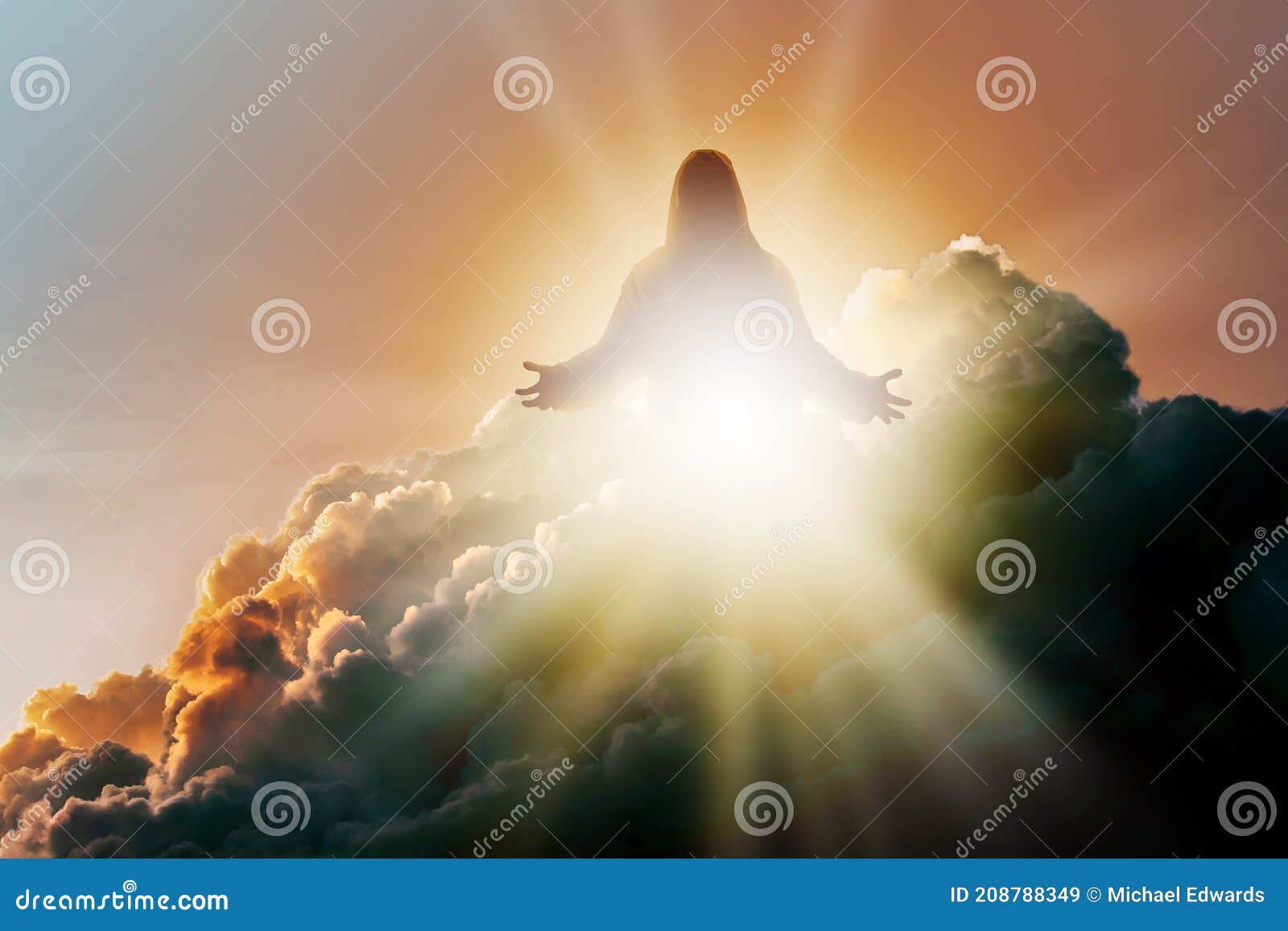 Silhouette of Jesus Christ in Heaven, Up in the Clouds Against a ...