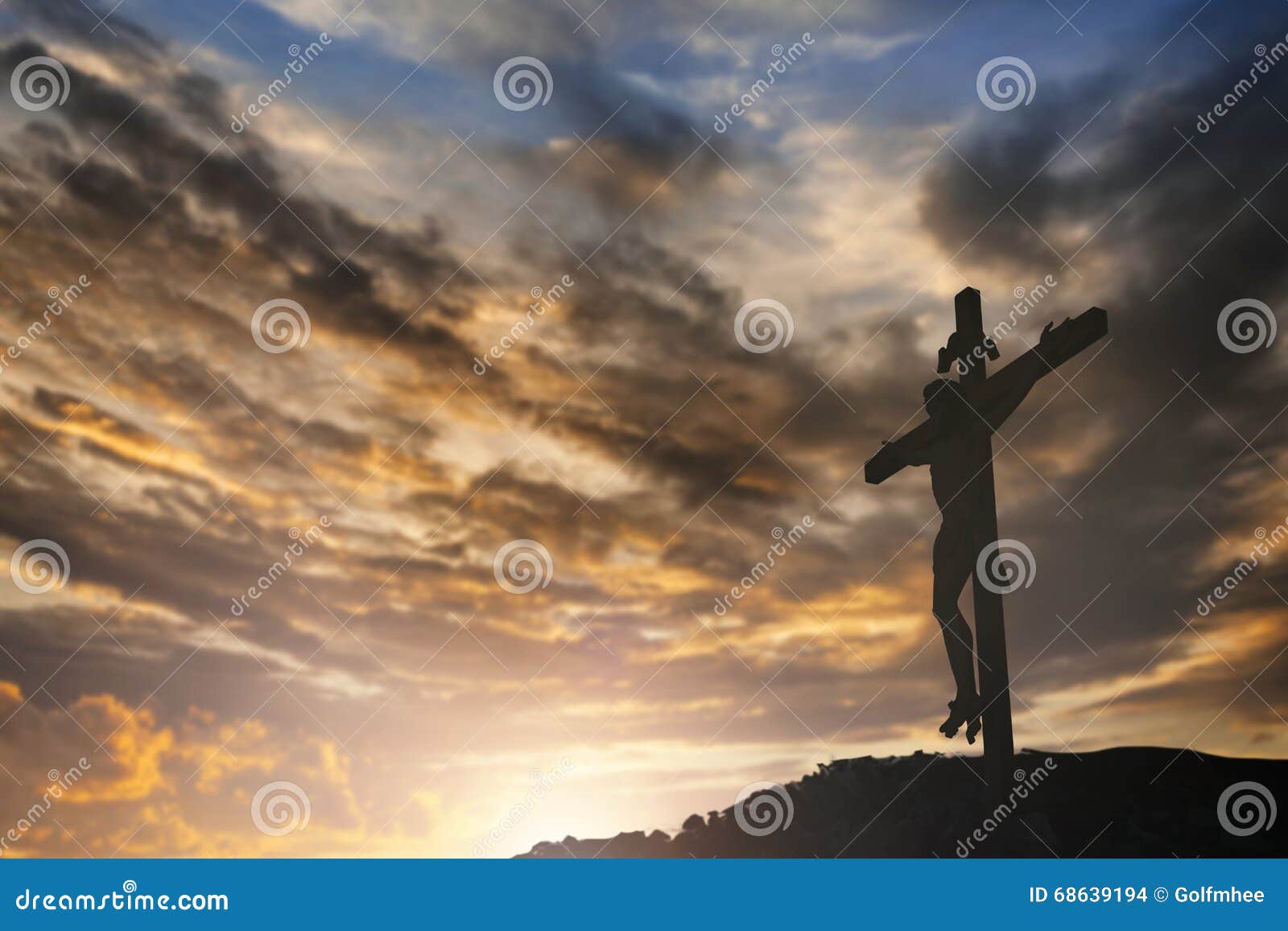 silhouette of jesus with cross over sunset concept for religion, worship, christmas, easter, redeemer thanksgiving prayer and